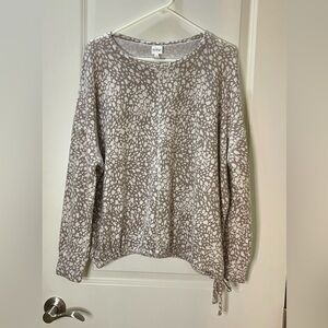Kaileigh Taupe and White Patterned Drawstring Knit Top